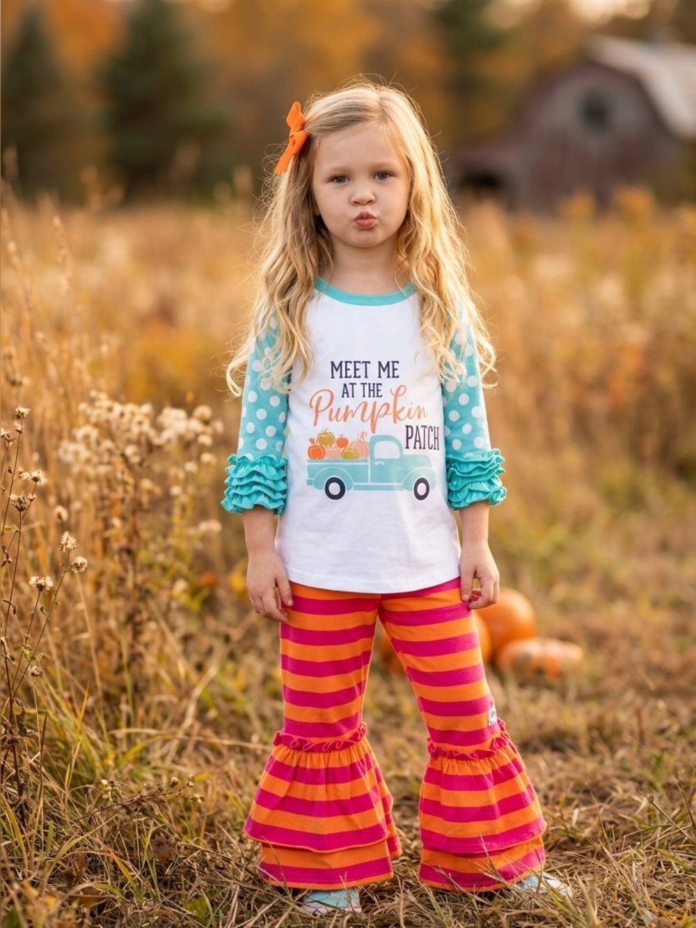 2 piece Pumpkin patch outfit girls Fall set top & Capri